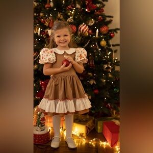New Gingerbread Christmas Party Dress Kids Costume 3/4 YO